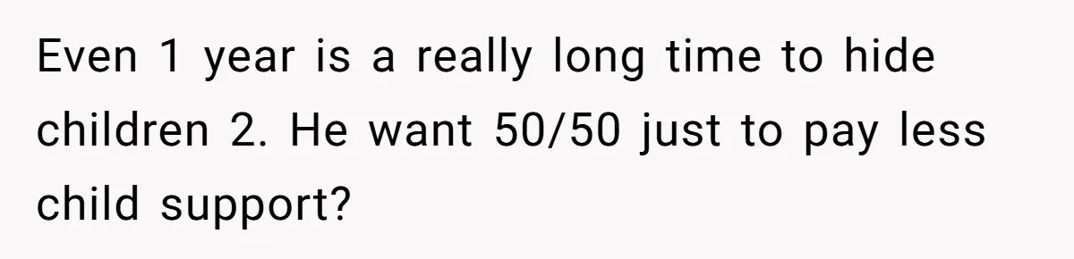 Wife Threatens Divorce When Husband Demands She Raise Kids He Hid From Her Even 1 year is a really long time to hide children 2. He want 50/50 just to pay less child support?