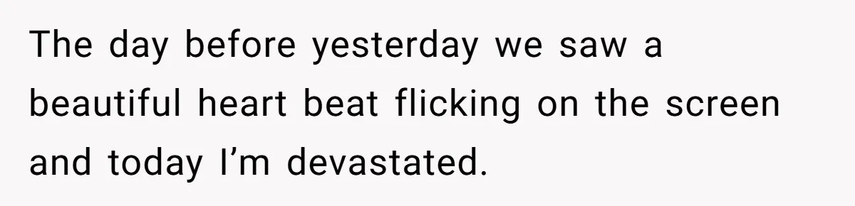 Husband Says Wife’s Miscarriage ‘Ruined His Birthday’ - She Finally Calls Him a Disgrace The day before yesterday we saw a beautiful heart beat flicking on the screen and today I’m devastated.