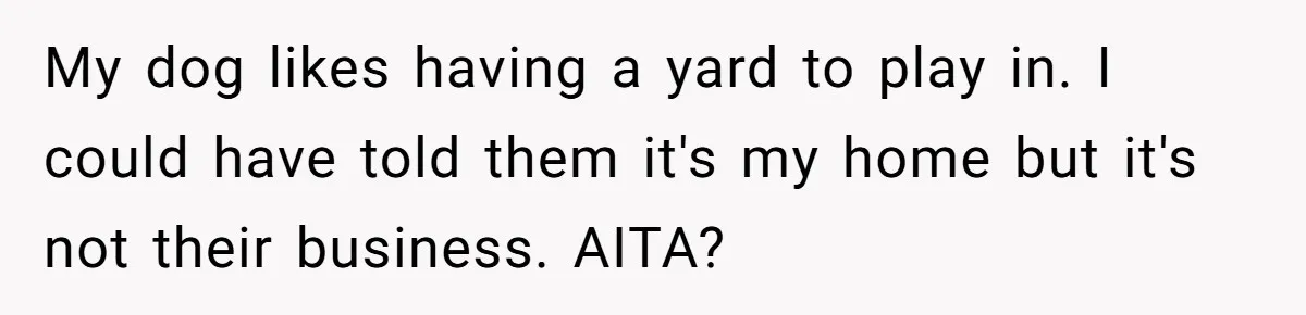My dog likes having a yard to play in. I could have told them it's my home but it's not their business. AITA?