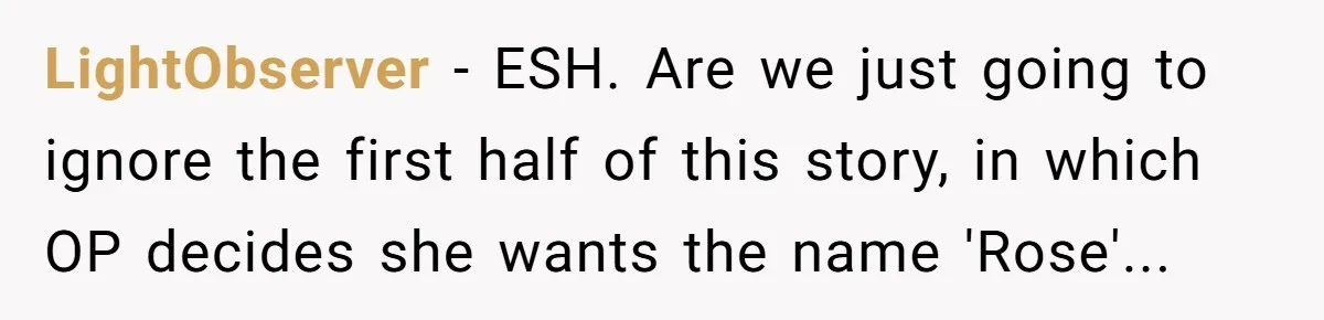 Family Sides With Sister Who Stole OP's Baby Name, Now They Want OP To Change Hers Twice LightObserver − ESH. Are we just going to ignore the first half of this story, in which OP decides she wants the name 'Rose'...