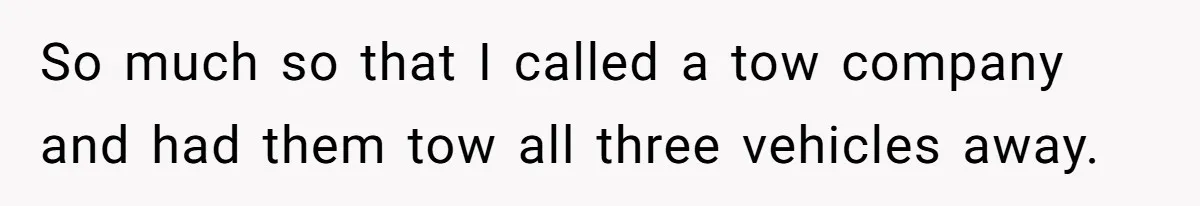 Homeowner Discovers Neighbors Parked Three Cars Inside Unfinished Garage And Takes Action Immediately So much so that I called a tow company and had them tow all three vehicles away.
