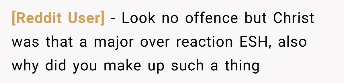 [Reddit User] − Look no offence but Christ was that a major over reaction ESH, also why did you make up such a thing