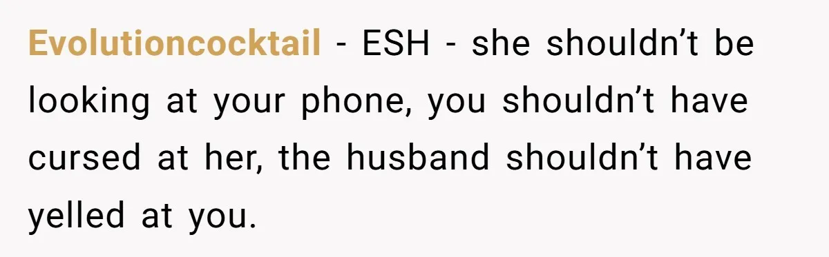 Nosy Older Woman Reads Stranger’s Private Texts On Train And Gets Brutal Four-Word Reality Check Evolutioncocktail − ESH - she shouldn’t be looking at your phone, you shouldn’t have cursed at her, the husband shouldn’t have yelled at you.
