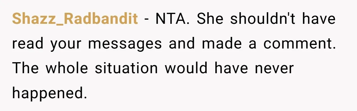 Nosy Older Woman Reads Stranger’s Private Texts On Train And Gets Brutal Four-Word Reality Check Shazz_Radbandit − NTA. She shouldn't have read your messages and made a comment. The whole situation would have never happened.