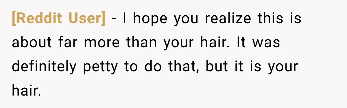 [Reddit User] − I hope you realize this is about far more than your hair. It was definitely petty to do that, but it is your hair.