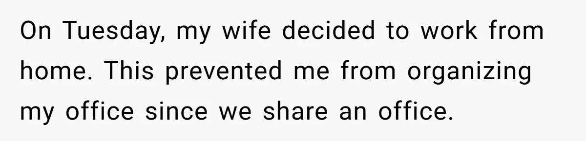 His Wife Hijacked His Entire Staycation - and Now He’s One Snap Away from Exploding On Tuesday, my wife decided to work from home. This prevented me from organizing my office since we share an office.