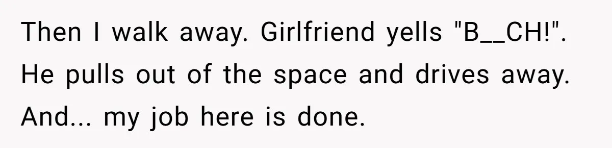 Fed-Up Woman Terrifies Cocky Camaro Driver With One Chilling Line After He Steals Her Airport Spot Then I walk away. Girlfriend yells "B__CH!". He pulls out of the space and drives away. And... my job here is done.