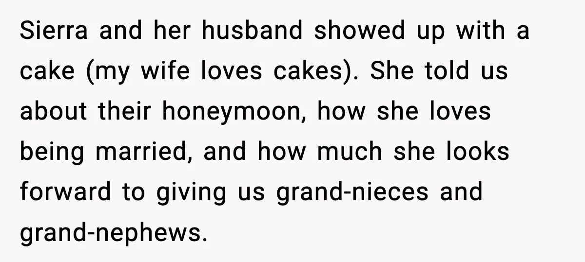 Uncle Denies Niece a House Down-Payment After Her Lavish Wedding Sierra and her husband showed up with a cake (my wife loves cakes). She told us about their honeymoon, how she loves being married, and how much she looks forward...