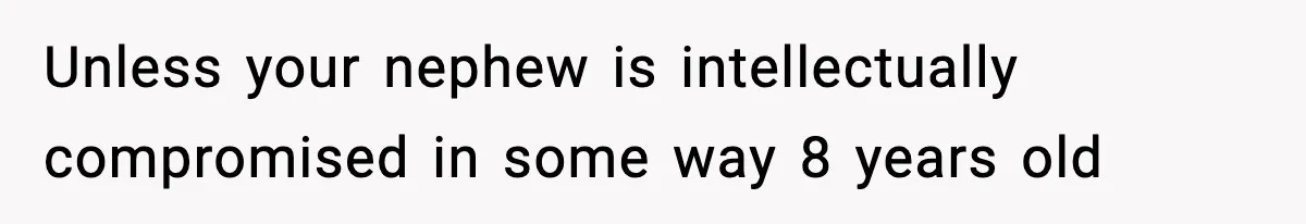 Parent Lets Kids Loot Brother’s House After He Refuses To Return Missing Legos, Is She Wrong? Unless your nephew is intellectually compromised in some way 8 years old