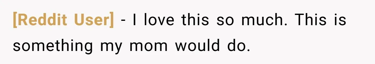 [Reddit User] − I love this so much. This is something my mom would do.