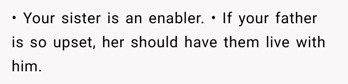 Man Evicts Sister After Her Teens Steal His Cancer-Stricken Wife’s Wig For Fun • Your sister is an enabler. • If your father is so upset, her should have them live with him.