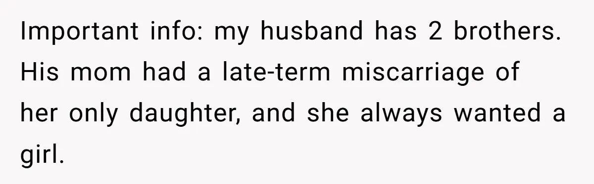 A New Mom’s Breaking Point: Woman’s Savage Response To Her MIL’s ‘Perfect Mother’ Routine Important info: my husband has 2 brothers. His mom had a late-term miscarriage of her only daughter, and she always wanted a girl.