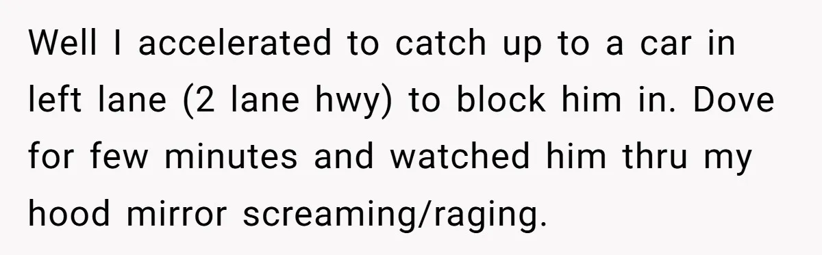 Driver Tries to Play Games with a Trucker - Ends Up Getting Pulled Over Instead Well I accelerated to catch up to a car in left lane (2 lane hwy) to block him in. Dove for few minutes and watched him thru my hood mirror...