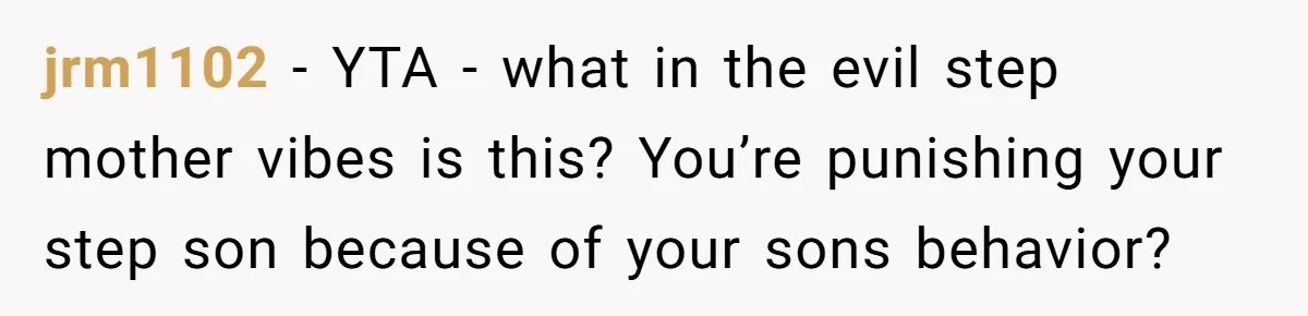 Mom Strips Thrilled Stepson Of Disney Trip After Biological Son Throws Tantrum Over Girlfriend’s Birthday jrm1102 − YTA - what in the evil step mother vibes is this? You’re punishing your step son because of your sons behavior?