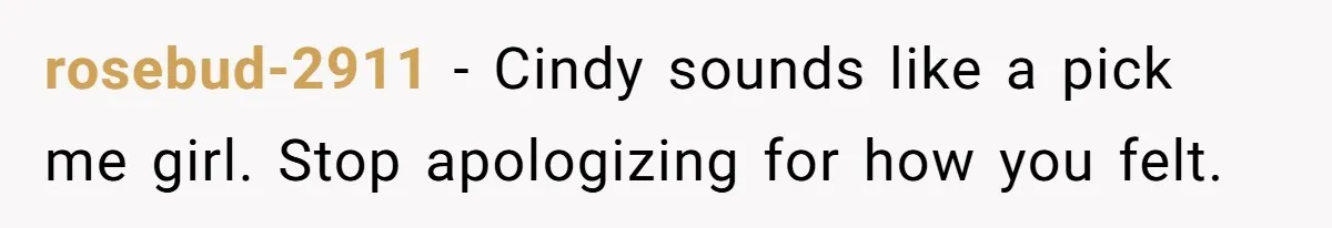 Wife Walks Out After Husband’s Best Friend Sits On His Lap At Dinner rosebud-2911 − Cindy sounds like a pick me girl. Stop apologizing for how you felt.
