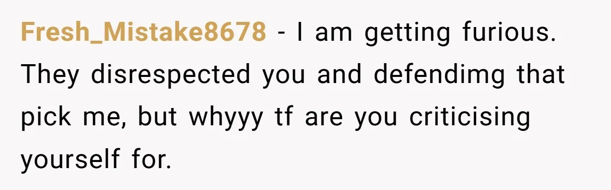 Wife Walks Out After Husband’s Best Friend Sits On His Lap At Dinner Fresh_Mistake8678 − I am getting furious. They disrespected you and defendimg that pick me, but whyyy tf are you criticising yourself for.