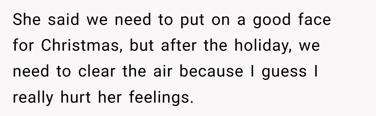 "Woman Spends $4500 On Christmas Dinner And Airbnb, Now Her Family Wants Nothing To Do With Her Request She said we need to put on a good face for Christmas, but after the holiday, we need to clear the air because I guess I really hurt her feelings.