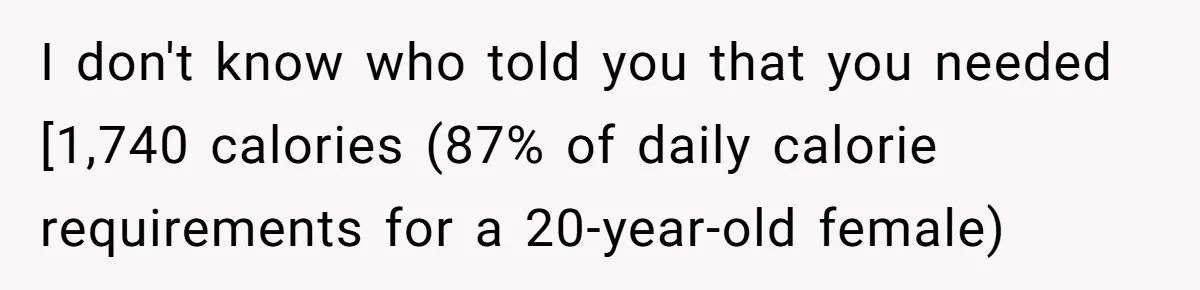 Woman Kicked Out of Wedding For Bringing Her Dobermann Service Dog, Should She Have Left Him Behind? I don't know who told you that you needed [1,740 calories (87% of daily calorie requirements for a 20-year-old female)