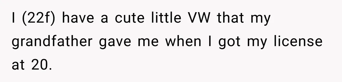 Neighbor Keeps Snapping Photos Of Woman’s Car, Gets Loud Surprise Every Time I (22f) have a cute little VW that my grandfather gave me when I got my license at 20.