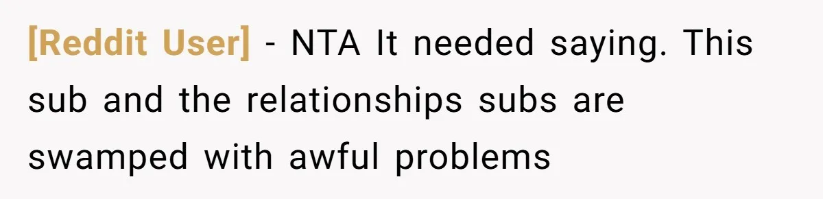 [Reddit User] − NTA It needed saying. This sub and the relationships subs are swamped with awful problems