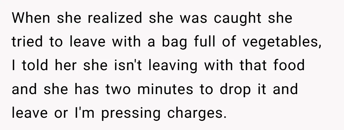 Man Catches New Neighbor Stealing from His Greenhouse—She Lies, Breaks His Property, and He Presses Charges Anyway When she realized she was caught she tried to leave with a bag full of vegetables, I told her she isn't leaving with that food and she has two minutes...