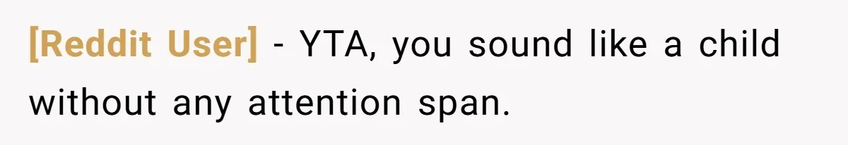 [Reddit User] − YTA, you sound like a child without any attention span.