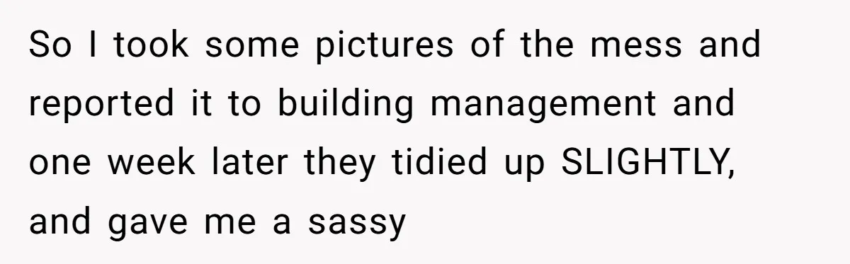 Office Worker Finally Snaps After Builders Turn His Entrance Into a Dumping Ground - One Bowl of Spaghetti Ends Their Nonsense So I took some pictures of the mess and reported it to building management and one week later they tidied up SLIGHTLY, and gave me a sassy