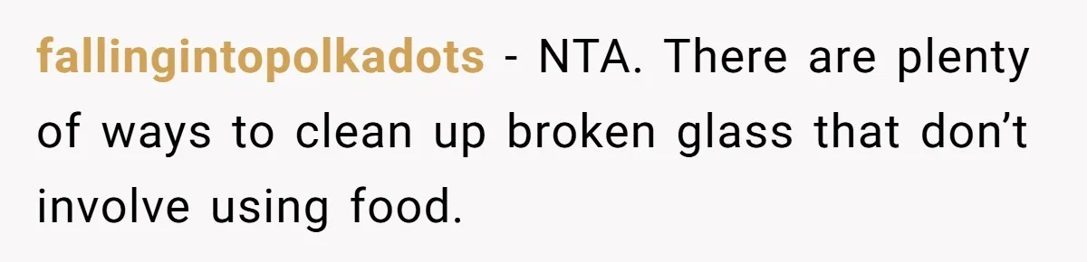 After Using Her Roommate’s Banana Cake To Clean Glass, She’s Left Wondering Why Her Roommate Is Furious fallingintopolkadots − NTA. There are plenty of ways to clean up broken glass that don’t involve using food.