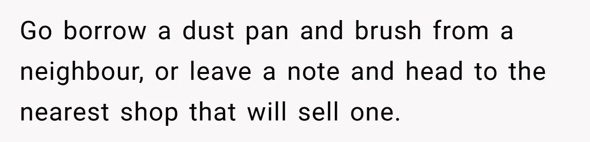 After Using Her Roommate’s Banana Cake To Clean Glass, She’s Left Wondering Why Her Roommate Is Furious Go borrow a dust pan and brush from a neighbour, or leave a note and head to the nearest shop that will sell one.