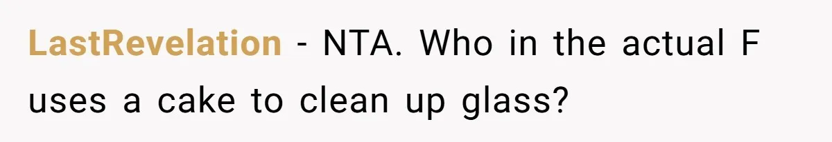 After Using Her Roommate’s Banana Cake To Clean Glass, She’s Left Wondering Why Her Roommate Is Furious LastRevelation − NTA. Who in the actual F uses a cake to clean up glass?