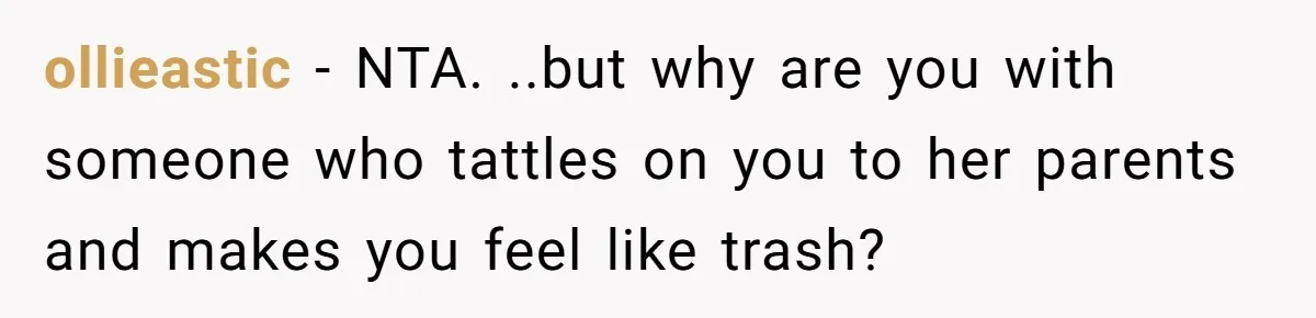 Man Who Does Everything Except Handyman Work Gets Branded “Not A Man”, Reacts Accordingly ollieastic − NTA. ..but why are you with someone who tattles on you to her parents and makes you feel like trash?