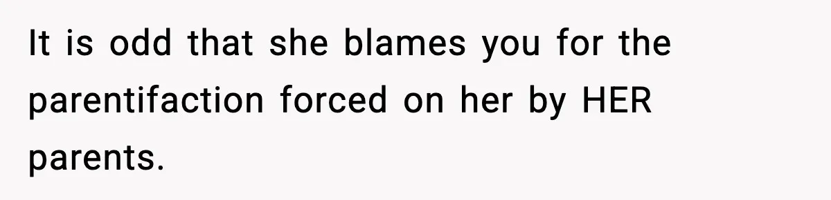 Mom Refuses To Let Sister See Her Son After Years Of Resentment Over Childhood Responsibilities It is odd that she blames you for the parentifaction forced on her by HER parents.