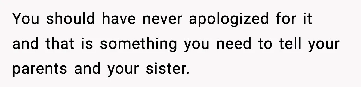 Mom Refuses To Let Sister See Her Son After Years Of Resentment Over Childhood Responsibilities You should have never apologized for it and that is something you need to tell your parents and your sister.