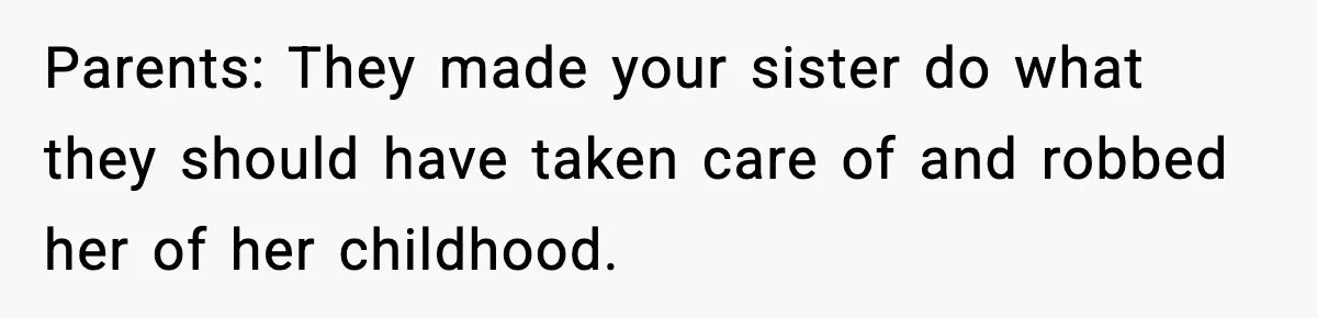 Mom Refuses To Let Sister See Her Son After Years Of Resentment Over Childhood Responsibilities Parents: They made your sister do what they should have taken care of and robbed her of her childhood.