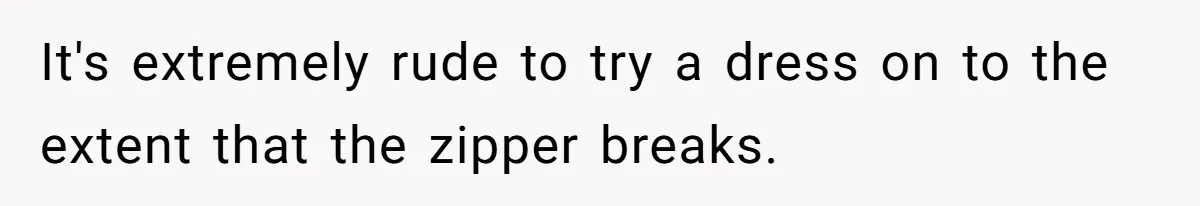 Bride-To-Be Furiously Demands A New Wedding Dress After Fiancé Lets Mom And Sister Try It On It's extremely rude to try a dress on to the extent that the zipper breaks.