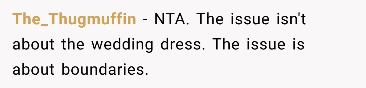 Bride-To-Be Furiously Demands A New Wedding Dress After Fiancé Lets Mom And Sister Try It On The_Thugmuffin − NTA. The issue isn't about the wedding dress. The issue is about boundaries.