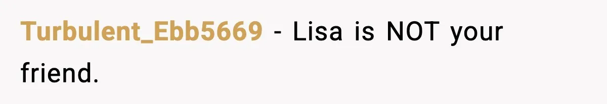 Woman Calls Out Her Friend For Wanting To ‘Borrow’ Her Husband, And The Fallout Gets Messy Turbulent_Ebb5669 − Lisa is NOT your friend.