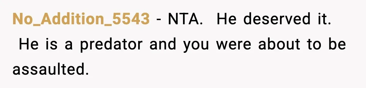 Woman Breaks A Creep’s Nose After He Pretends Not To Understand The Word ‘Stop’ No_Addition_5543 − NTA. He deserved it. He is a predator and you were about to be assaulted.