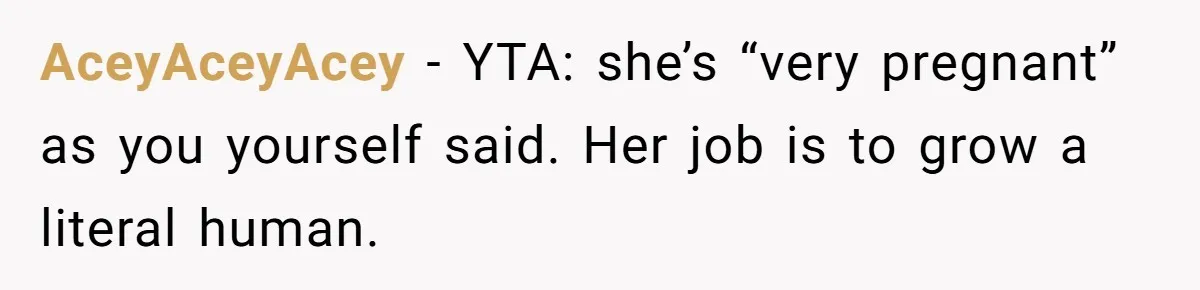 Pregnant Wife Demands Husband Tidy His Tools After He Cleaned Everything Else, Massive Fight Erupts AceyAceyAcey − YTA: she’s “very pregnant” as you yourself said. Her job is to grow a literal human.