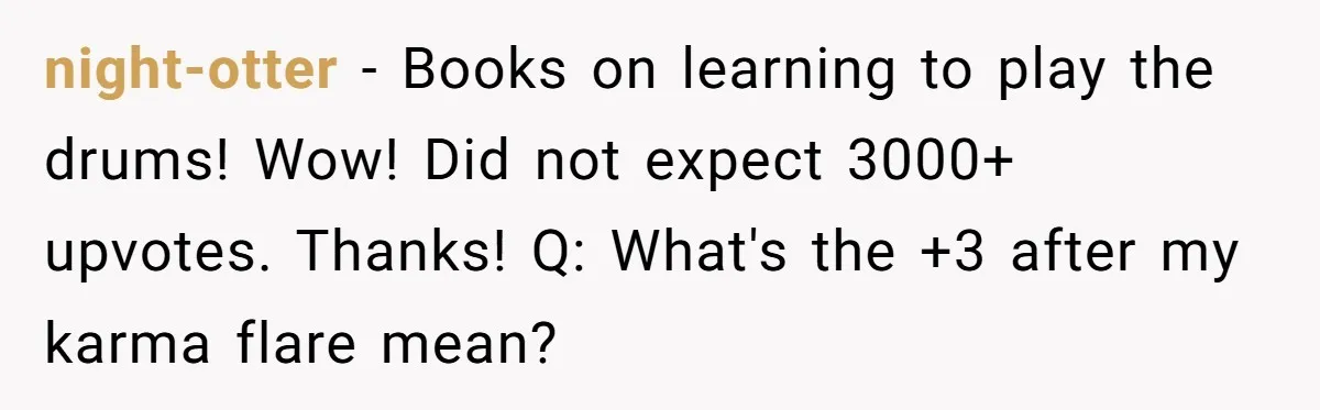 Sister’s Brilliant Revenge On Brother Who Tried To Control Her Gift Giving, You Won’t Believe The Toys She Chose night-otter − Books on learning to play the drums! Wow! Did not expect 3000+ upvotes. Thanks! Q: What's the +3 after my karma flare mean?