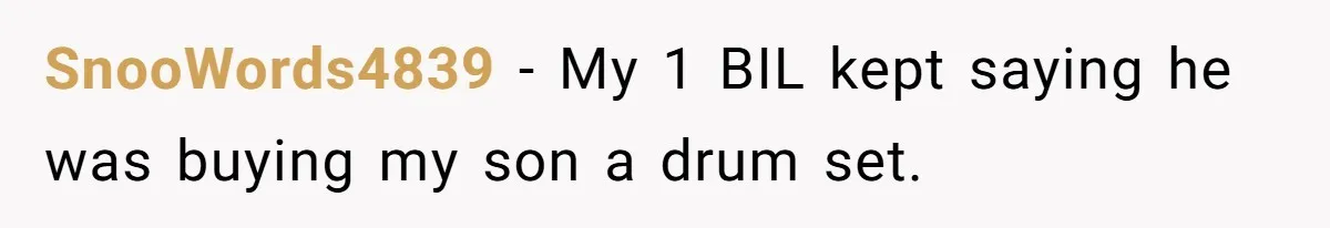 Sister’s Brilliant Revenge On Brother Who Tried To Control Her Gift Giving, You Won’t Believe The Toys She Chose SnooWords4839 − My 1 BIL kept saying he was buying my son a drum set.