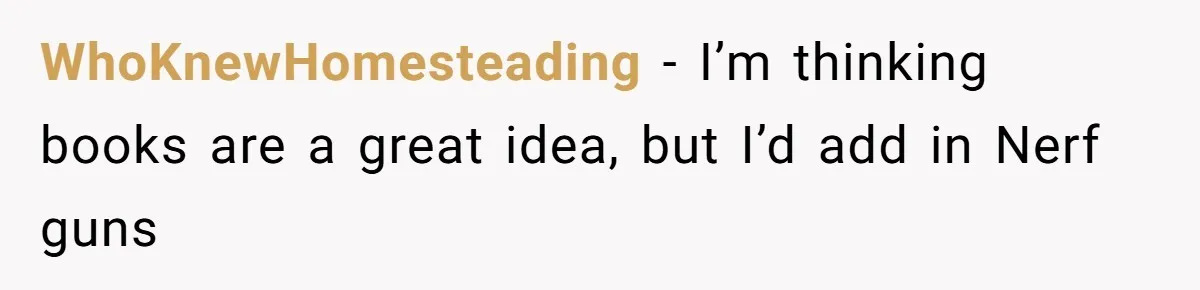 Sister’s Brilliant Revenge On Brother Who Tried To Control Her Gift Giving, You Won’t Believe The Toys She Chose WhoKnewHomesteading − I’m thinking books are a great idea, but I’d add in Nerf guns