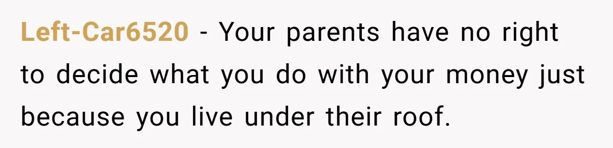 Would She Be Wrong for Exposing Her Brother’s Secret Paycheck Lies to Their Parents? Left-Car6520 − Your parents have no right to decide what you do with your money just because you live under their roof.