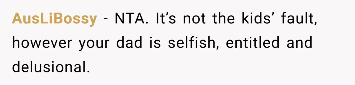 Teen Shuts Down Dad’s Plea To Make Mom Parent His Affair Kids, Chaos Erupts At Christmas AusLiBossy − NTA. It’s not the kids’ fault, however your dad is selfish, entitled and delusional.