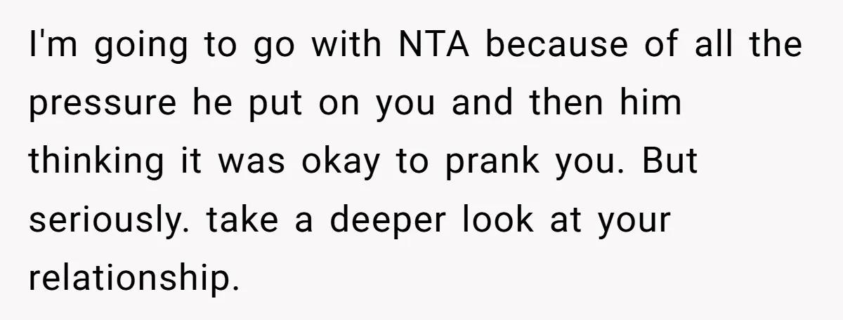 Woman Cuts Fiances Off The House Title After His “Lucky Pen” Prank Backfires Spectacularly I'm going to go with NTA because of all the pressure he put on you and then him thinking it was okay to prank you. But seriously. take a deeper...