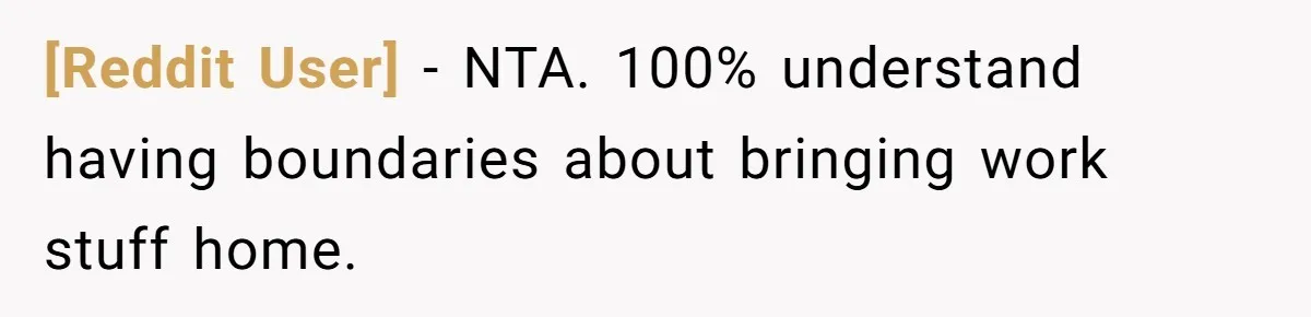 [Reddit User] − NTA. 100% understand having boundaries about bringing work stuff home.