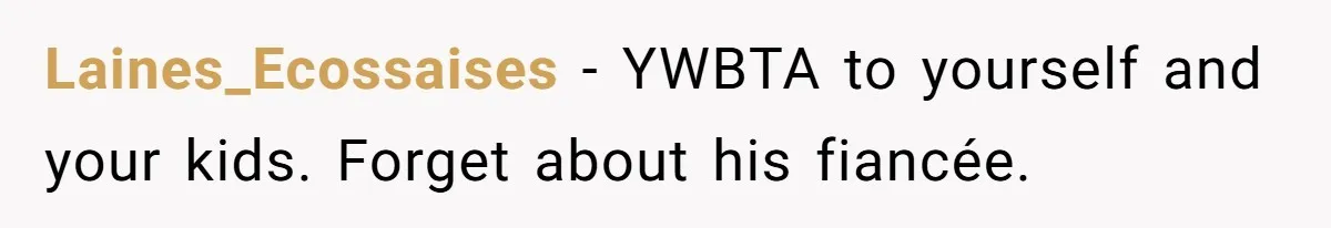 She Spotted Her Old Diamond on Her Ex’s New Fiancée - Now She’s Tempted to Tell Her the Truth Laines_Ecossaises − YWBTA to yourself and your kids. Forget about his fiancée.