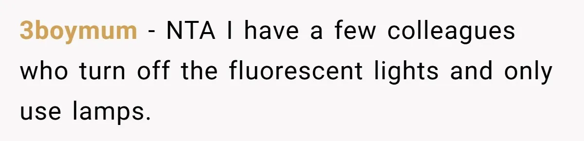 She Moved a Struggling Student to a Calmer Spot - Now His Mom Is Furious and Calling Her Ou 3boymum − NTA I have a few colleagues who turn off the fluorescent lights and only use lamps.
