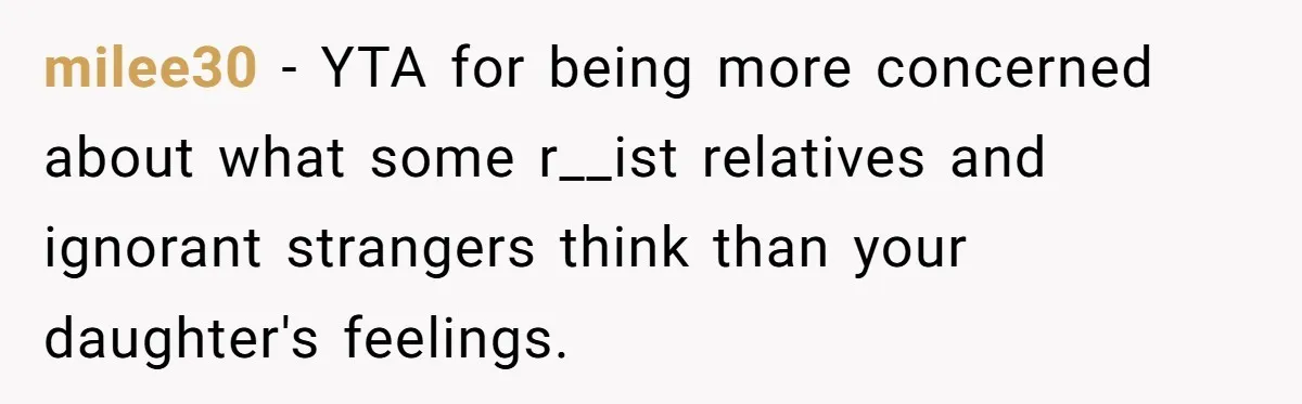 Father Forbids Daughter From Introducing Black Boyfriend To Grandparents During Family Visit milee30 − YTA for being more concerned about what some r__ist relatives and ignorant strangers think than your daughter's feelings.