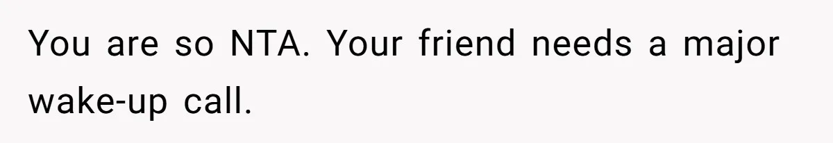 You are so NTA. Your friend needs a major wake-up call.